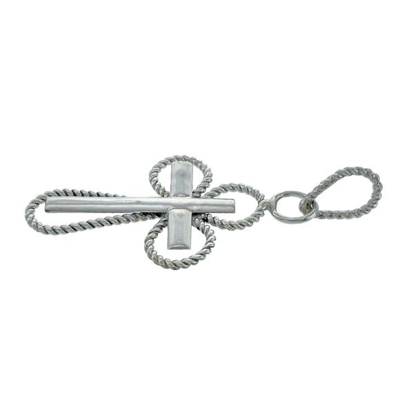 Vintage Sterling Silver 925 Rope Wire Framed Religious Cross Pendant - Picture 6 of 7